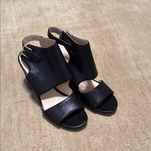 Cole Haan Black Leather Open-Toe Slingback Heels